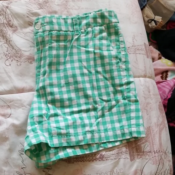 Merona Retro Style Green Gingham Shorts Size 16 - Picture 4 of 7
